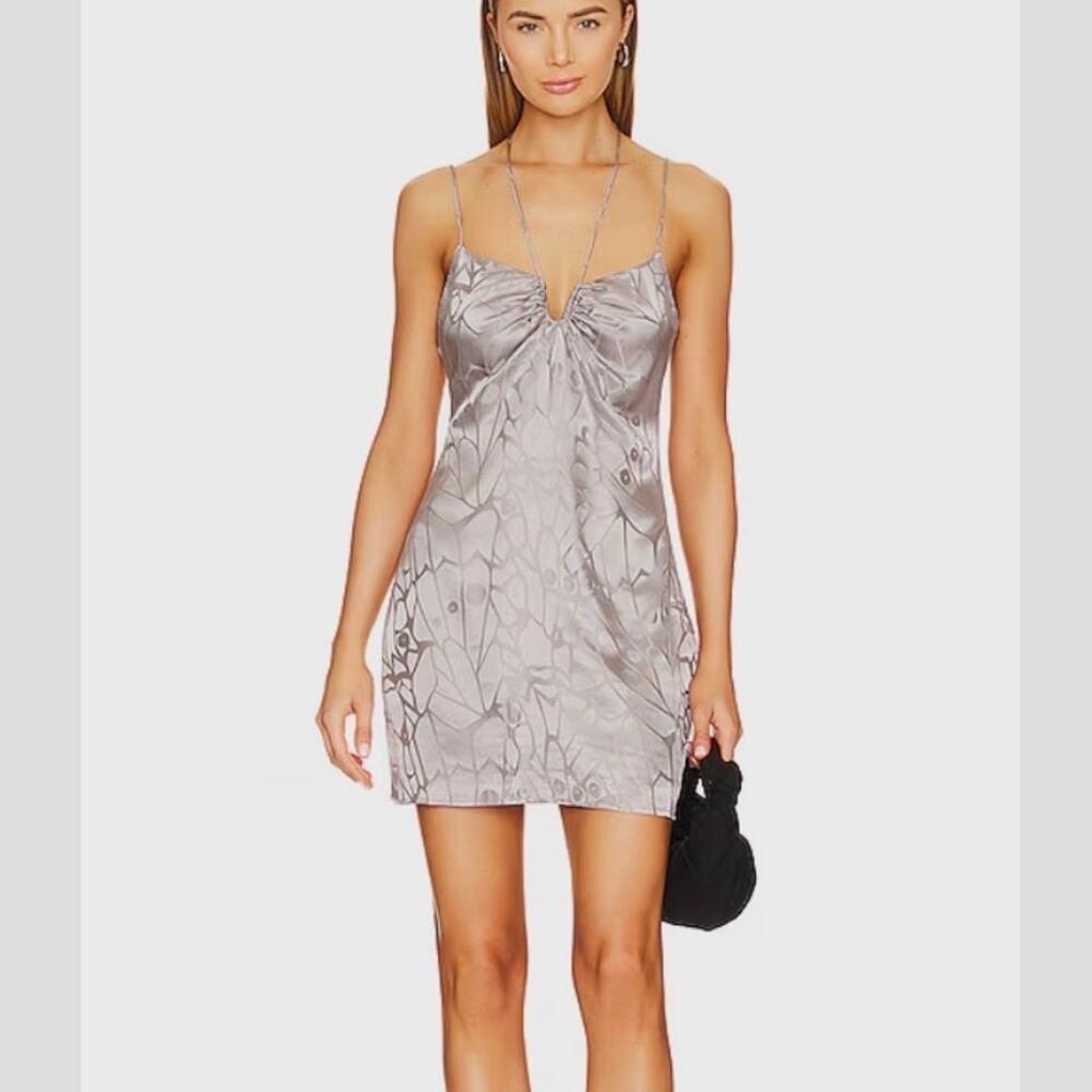 Anine Bing Papillon Silk Dress Ash Violet Butterfly Jacquard Slip Dress